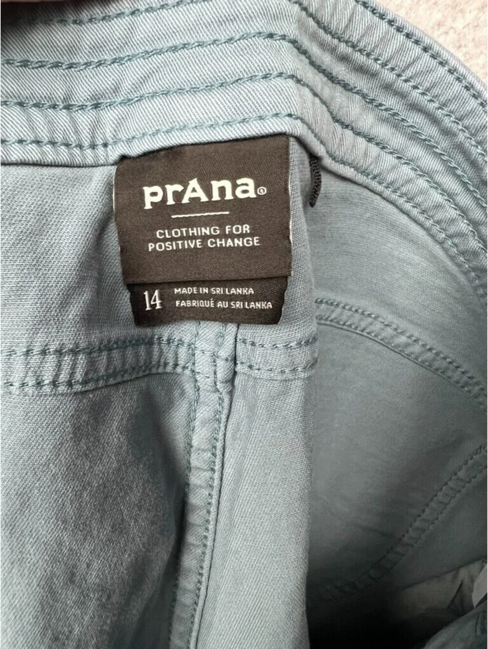 prAna Sancho Organic Cotton Stretch Shorts 14 Blue Gray Raw Hem Hiking Chino